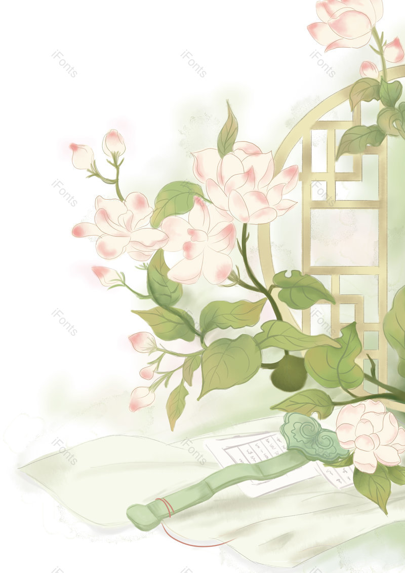 中国风手绘清新花朵窗户元素设计,插画/手绘图,插画/手绘图库,插画/手绘图下载,插画/手绘